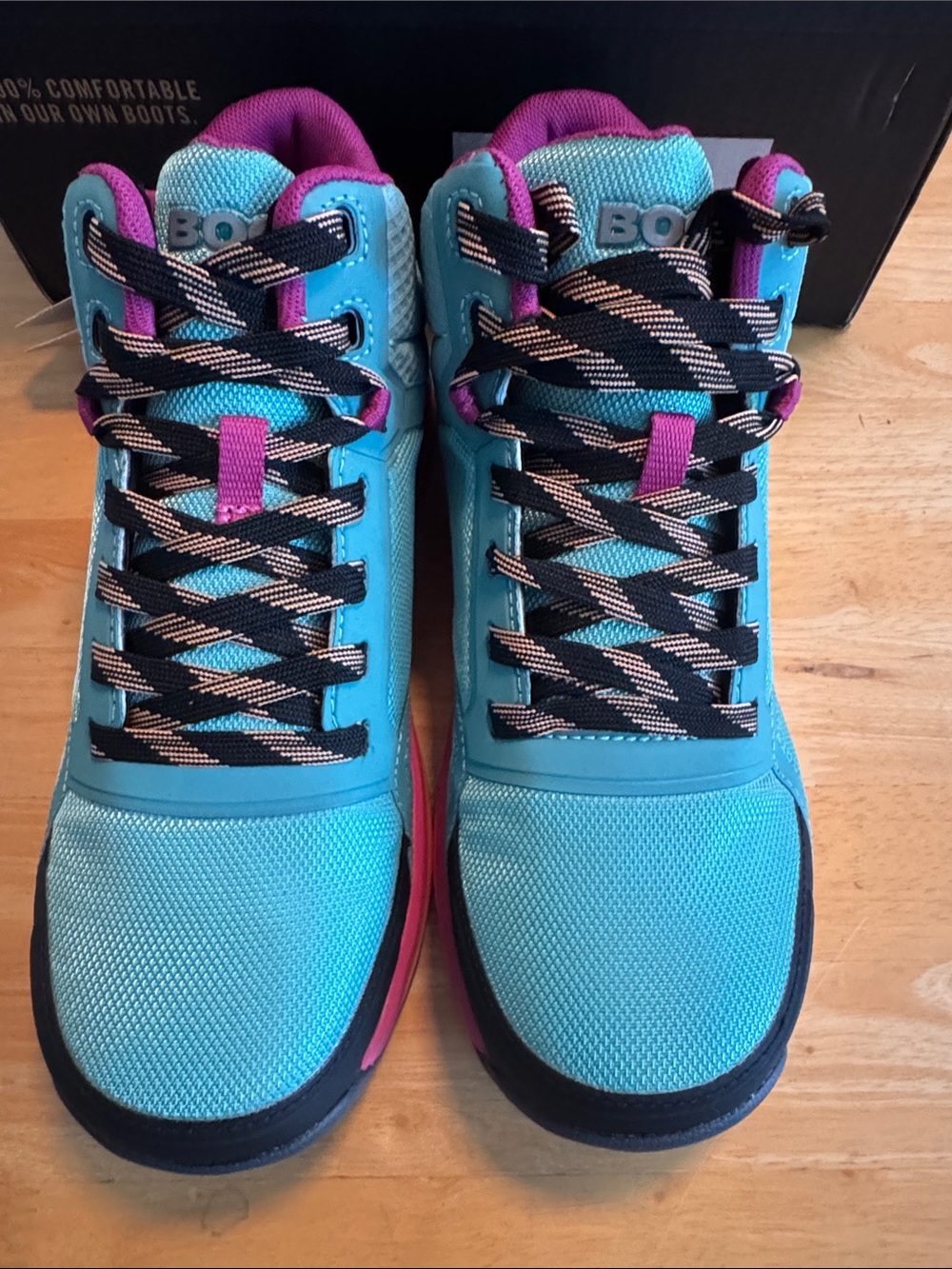 Bogs Turquoise and Black Womens’ Lace-Up Sneakers with Pink and Orange Accent